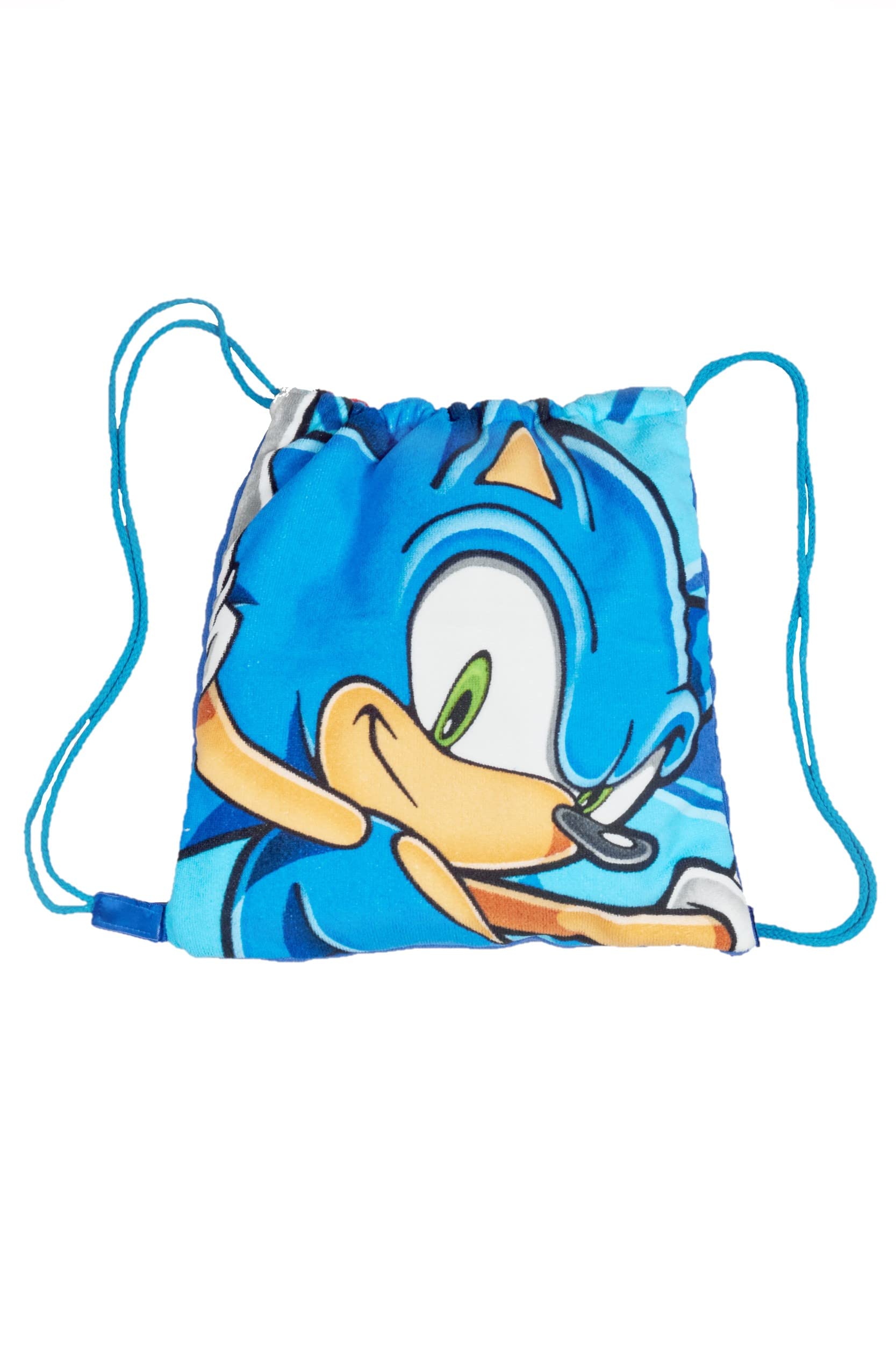 Sonic The Hedgehog Beach Towel & Pull String Bag - Foldable Microfiber Towel With Attached Pocket (149 X 73 Cm)