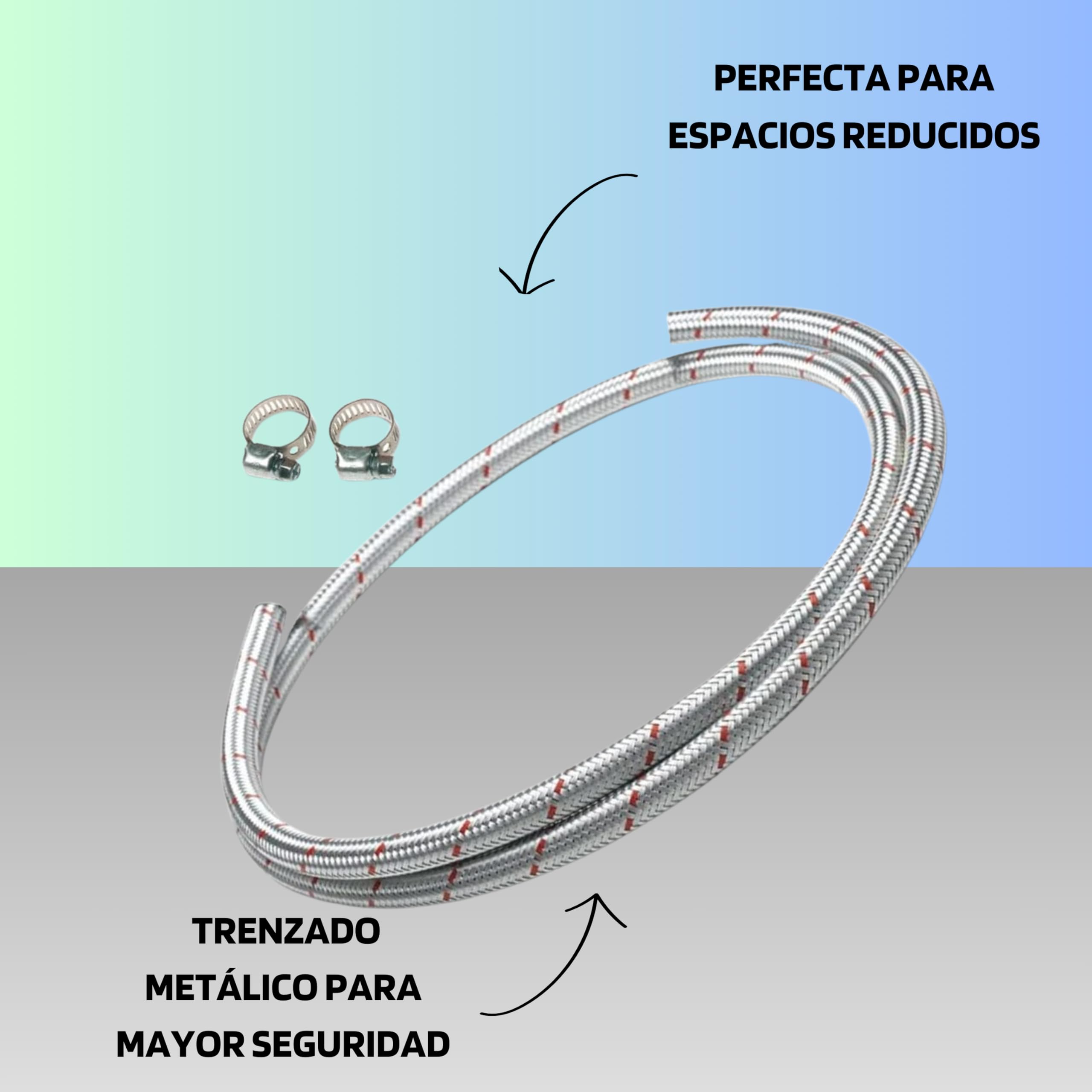 Tubo Gas Butano/Propano Trenzado Metálico 9x16mm 2 Metros - Manguera Blindada Acero para Conexión de Reguladores y Aparatos de Consumo, Apta para Gases Butano y Propano, Ideal para Instalaciones Domés