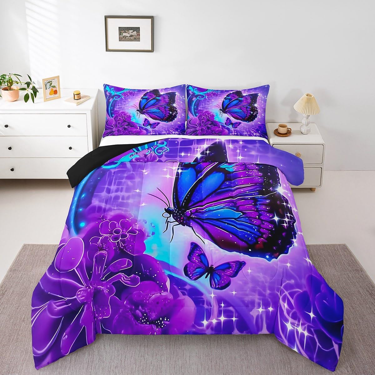 jejeloiu Wolf Comforter Set, Woodland Tree Flowers Bedding Set Full Size,Kids Boys Girls Outer Space Galaxy Bedroom Home Decor,Safari Animal Pattern All Season