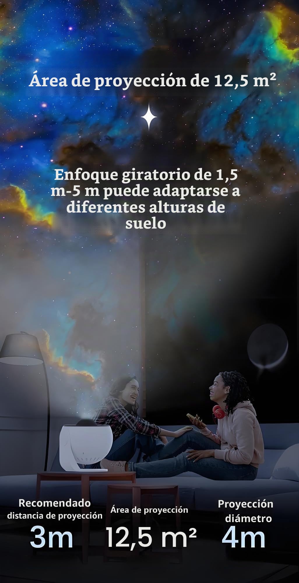 Proyector Estrellas Infantil Galaxia Nocturno HD Rotación Silenciosa 12.5m² Cielo Estrellado Cine Hogar Regalo