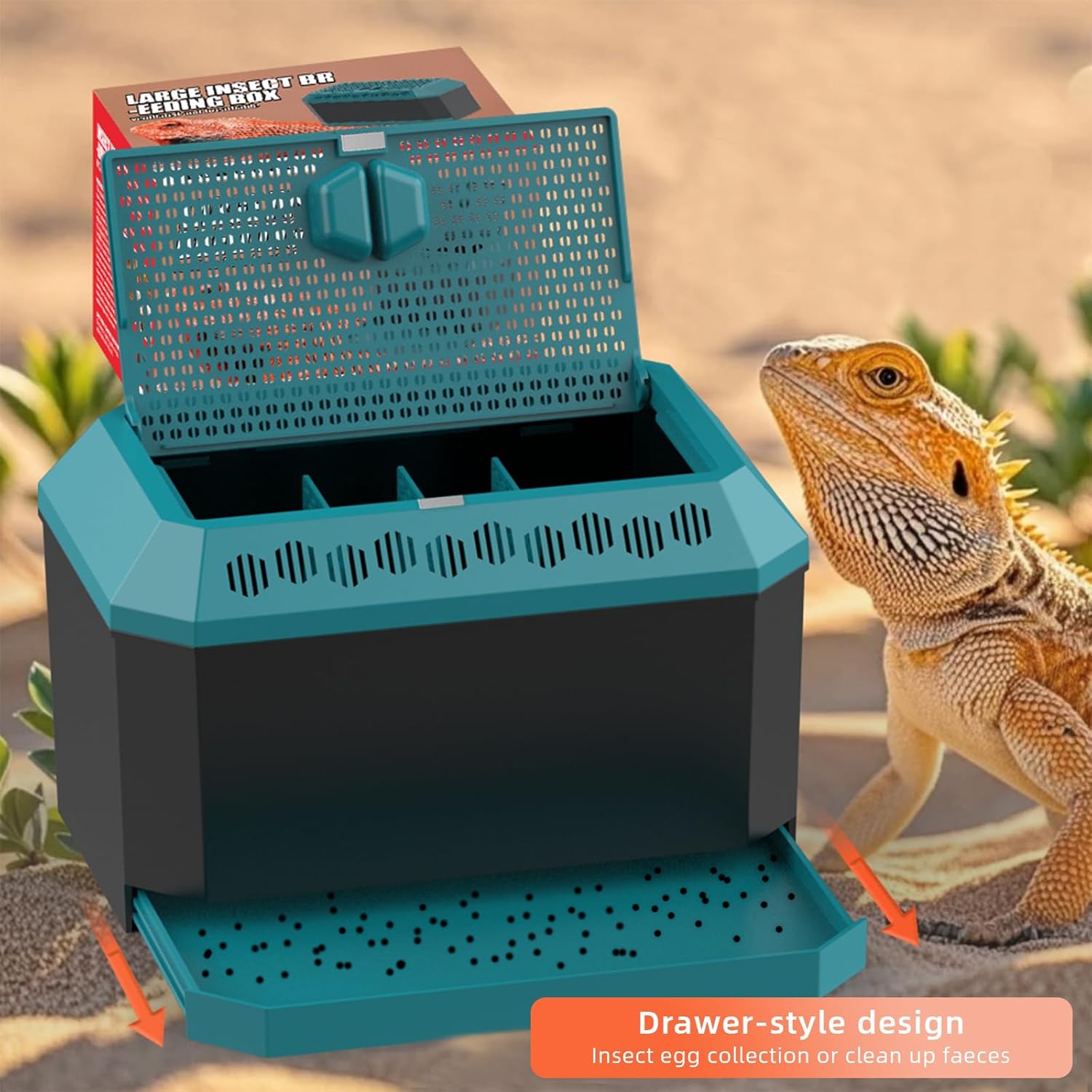 XIGETRAIL Insect Habitat for Crickets, Dubia Roaches, Breadworms,Convenient for Storing, Feeding Insects.(9.25" L x 6.29" W x 5.7" H)