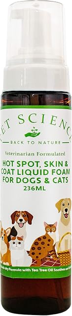 Pet Science Hot Spot Skin and Coat Liquid Foam to Soothe Itchy Skin on all Dogs and Cats (236 ml)
