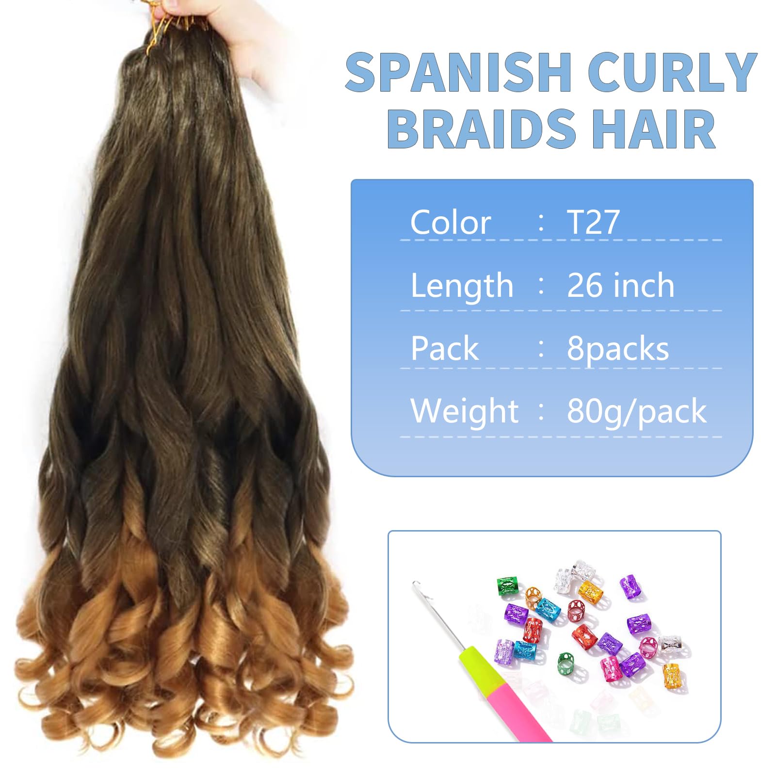 Alaleibaby 26 inch French Curly Braiding Hair 8 Pack Loose Wavy Spiral Curl Braids Crochet Hair Deep Wave Synthetic Extensions Pre Stretched Bouncy Braiding Hair - Image 2