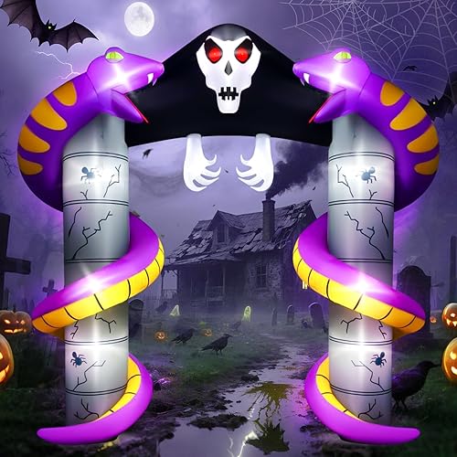 Miniatura 7 de Lanstics - Arco inflable de fantasmas de Halloween de 10 pies para decoración exterior, decoraciones de patio de jardín aterradoras, inflables con