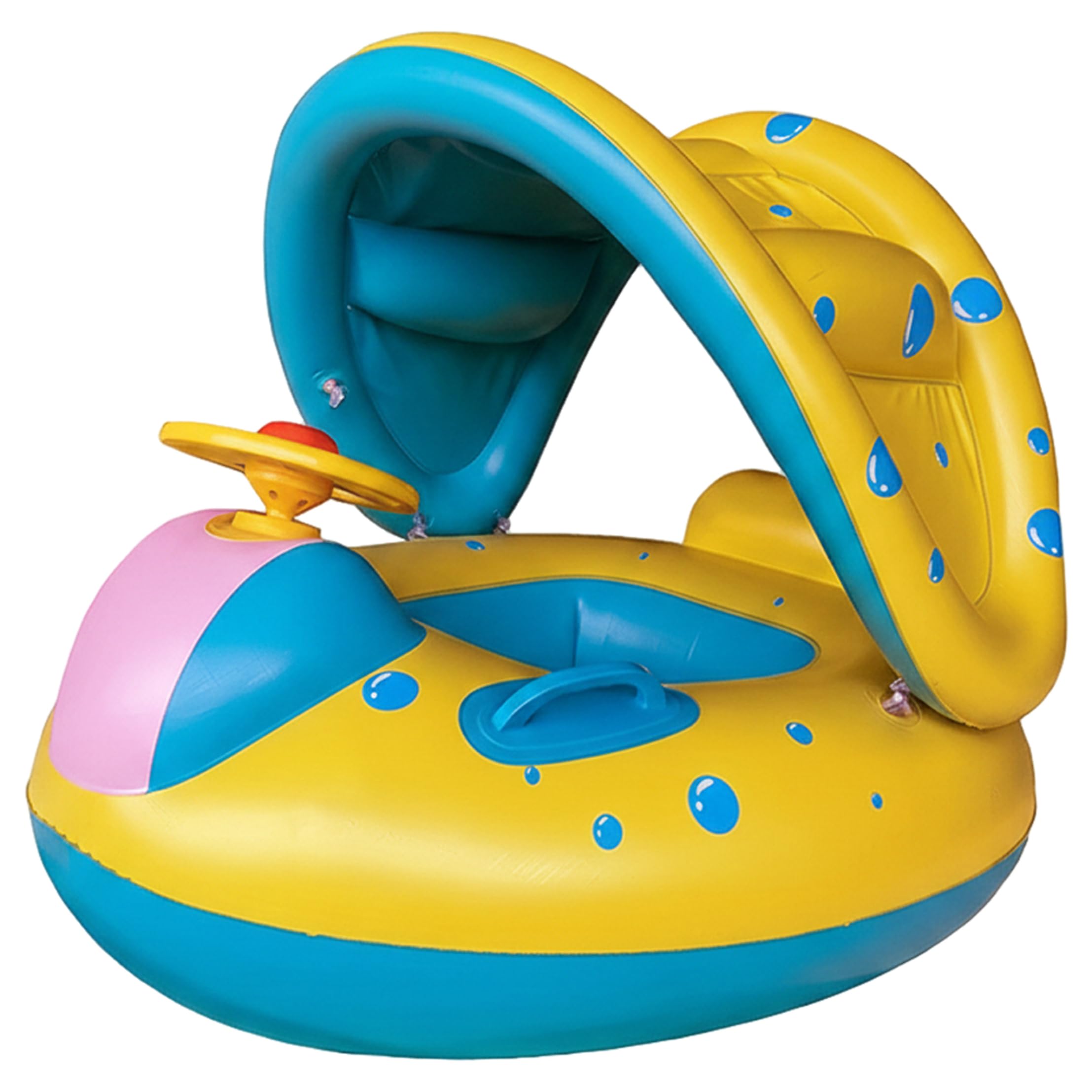 Baby Pool Float with Canopy, Cartoon Car-Shaped Inflatable Swimming Float, Eco-Friendly PVC Seat for 0-12 Months Infants