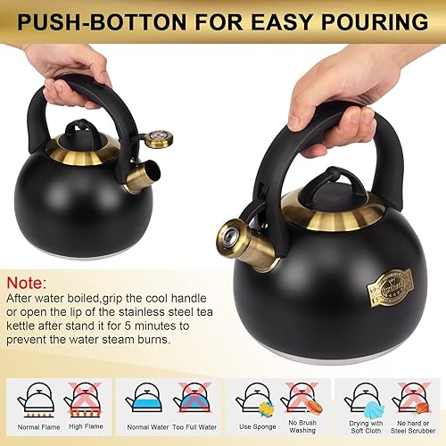 Miniatura 5 de Tetera para estufa, hervidor de agua de acero inoxidable de grado alimenticio, tetera para el hogar y la cocina, 3.1 cuartos de galón