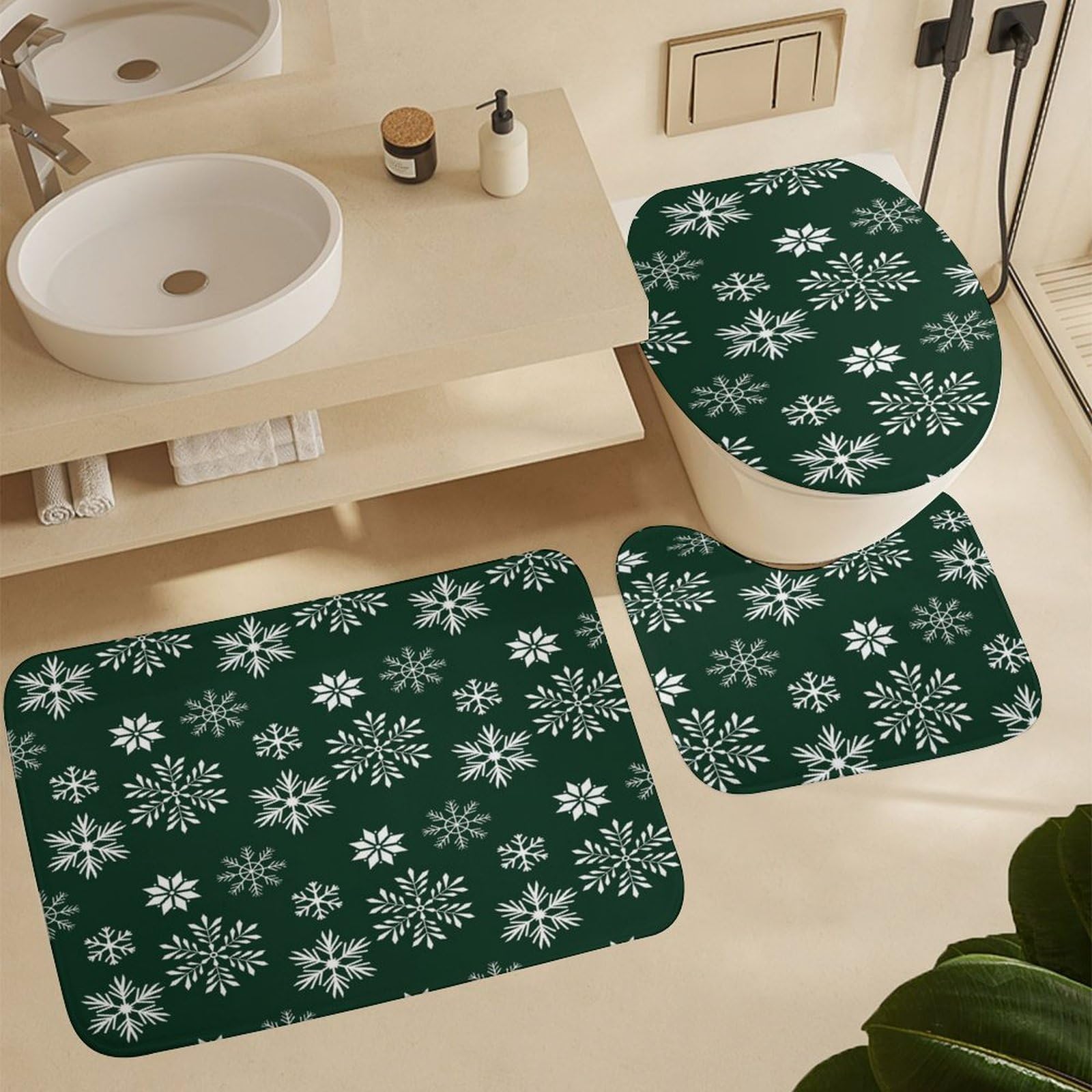 Colección navideña Baño de Cuatro Piezas Tappeto De Baño De Bambú, Antideslizante Y Lavable, Ideal para Ducha Y Baño Moderno 183×183cm