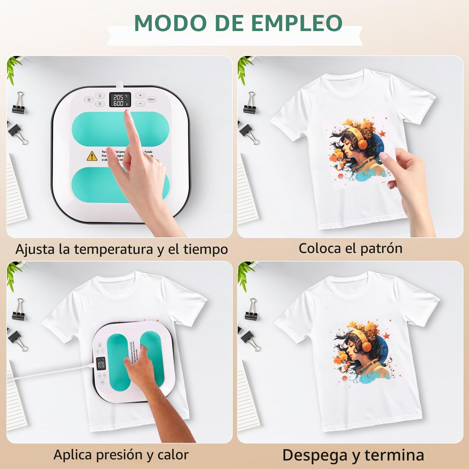 Prensa de Calor,Mini Plancha 25x26cm para Personalizar Camisetas | Suéteres, Mantas, Toallas, Bolsas Tote