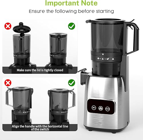 Miniatura 7 de Kndko Exprimidor de prensa en frío, máquinas exprimidoras con canal de alimentación grande de 5.4 pulgadas para verduras y frutas enteras,