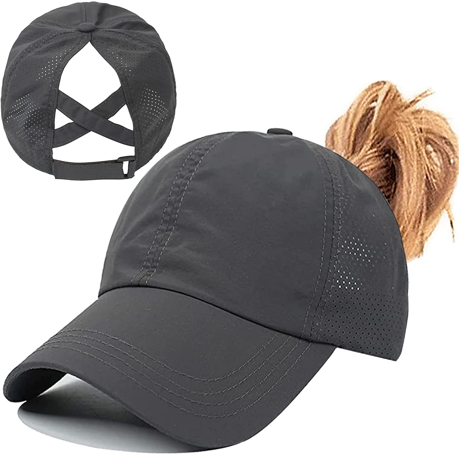 Enwokran Women's Baseball Cap with Tail, Adjustable Foldable Mesh Breathable Cap, Sports Quick Dry Waterproof Outdoor Sports Hat — view 7