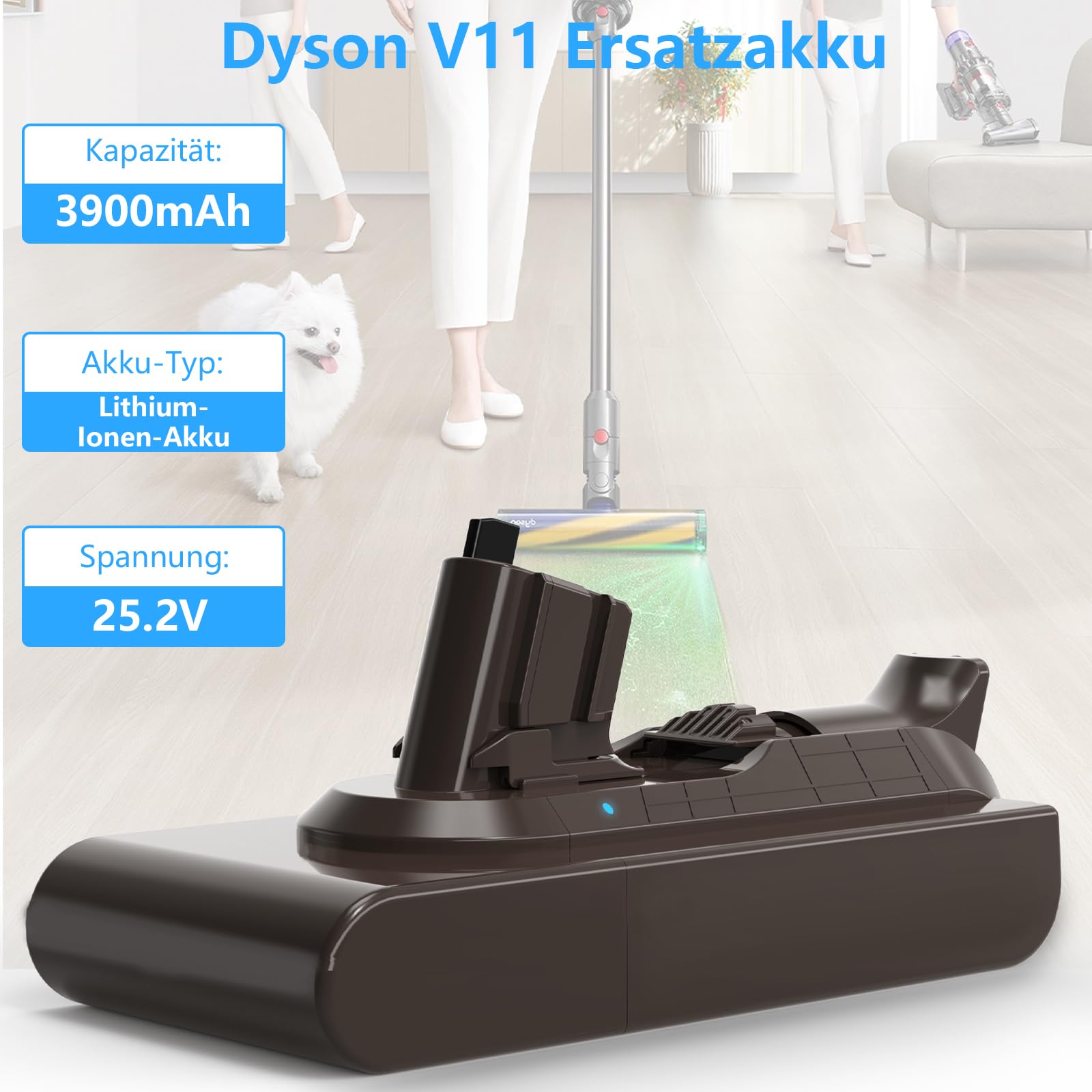 V11 Akku kompatibel mit Dyson SV15/SV16/V11 Outsize, Torque Dribe, Animal Cordless Stick/ V11 Absolute Extra, Fluffy Extra, Absolute Pro Staubsauger(Nicht für Befestigungsarten mit Schrauben)