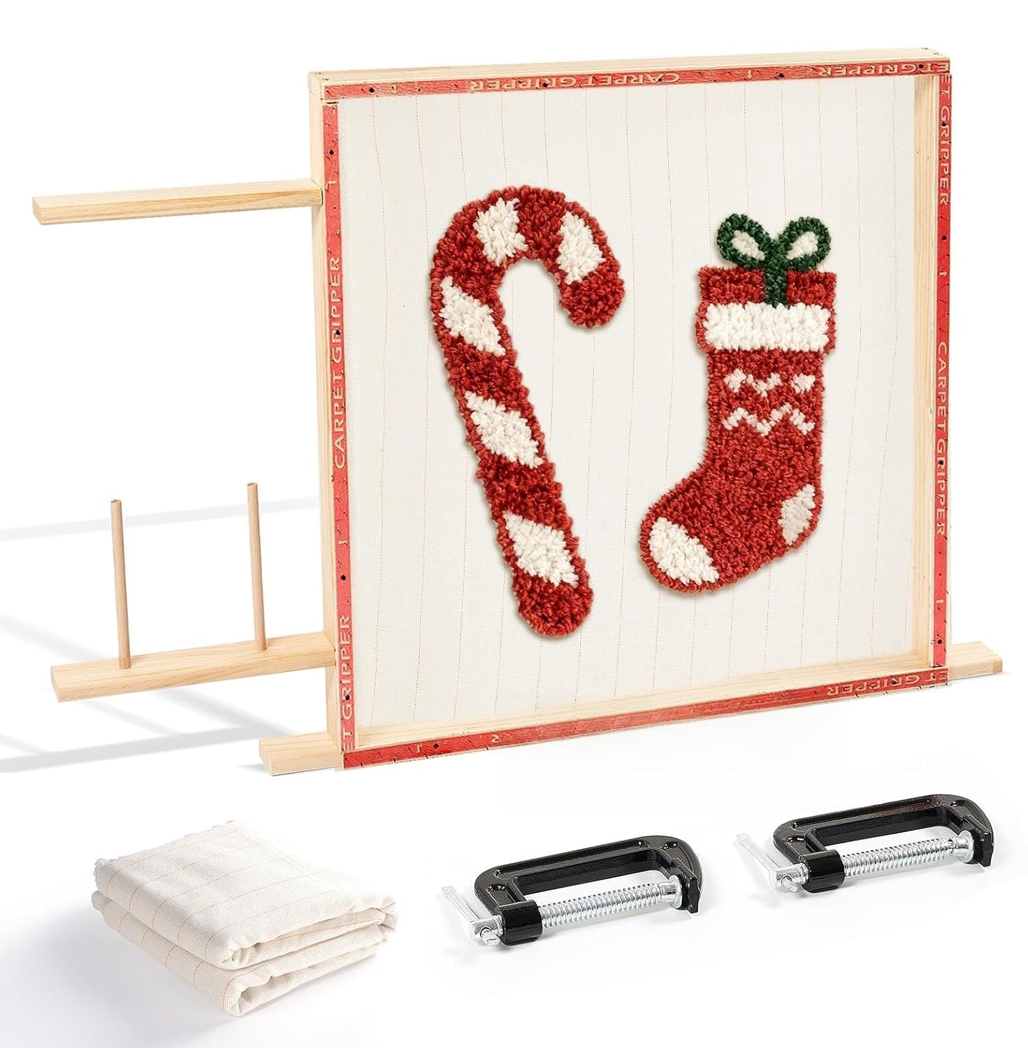 Tufting-Frame-for-Rug-Making, Rug Tufting Frame with C Clamps, 29.5” x 29.5” Rug Tufting Frame Wooden Tufting Frame Rug Making Supplies for Tufting Gun, Table Stand Frame Carpet Making Tools-image-10
