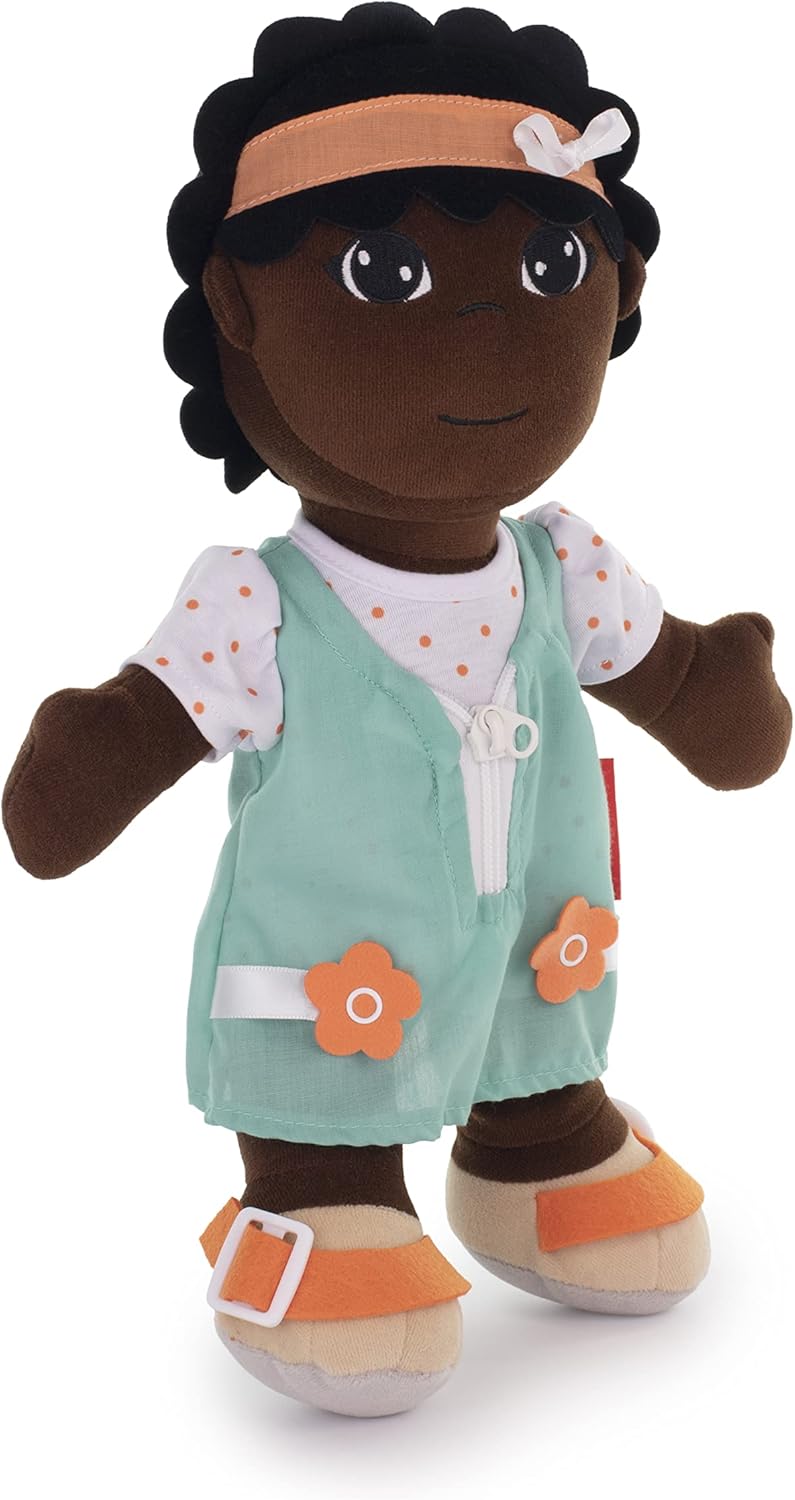 Miniland Washable Diversity Fastening Doll: African Girl. Develop Manual Skills and Personal Autonomy. Great for SEL. Children Will Learn How to Dress and Undress. from 2 to 6 Years.