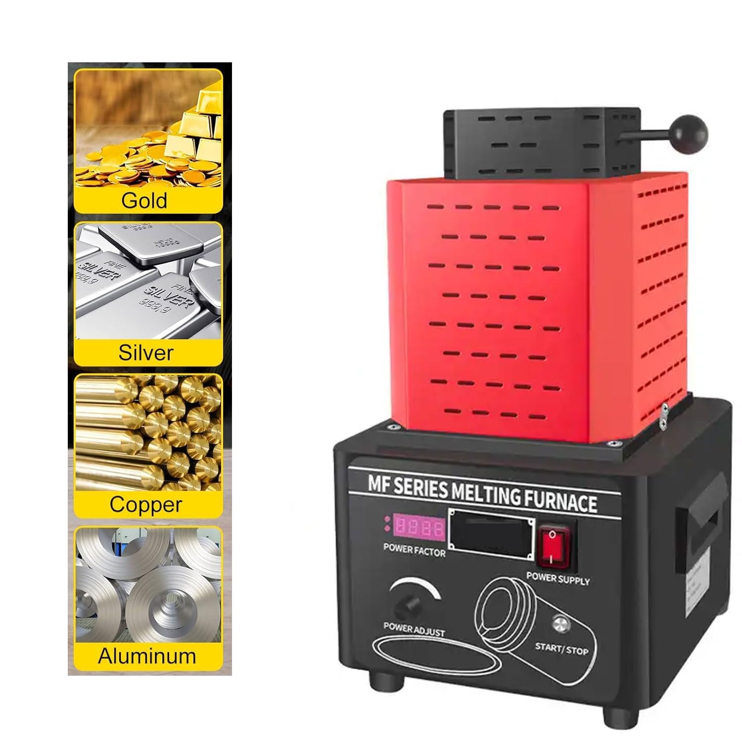 Horno De Fusión De Oro Eléctrico, Horno De Fundición De 5000 W, Máquina De Horno De Fusión Digital De 1600 ℃ /2912 ℉, Kit De Fundición De Metal Con Crisol De Grafito, Tiempo De Fundición 3-5 Minutos