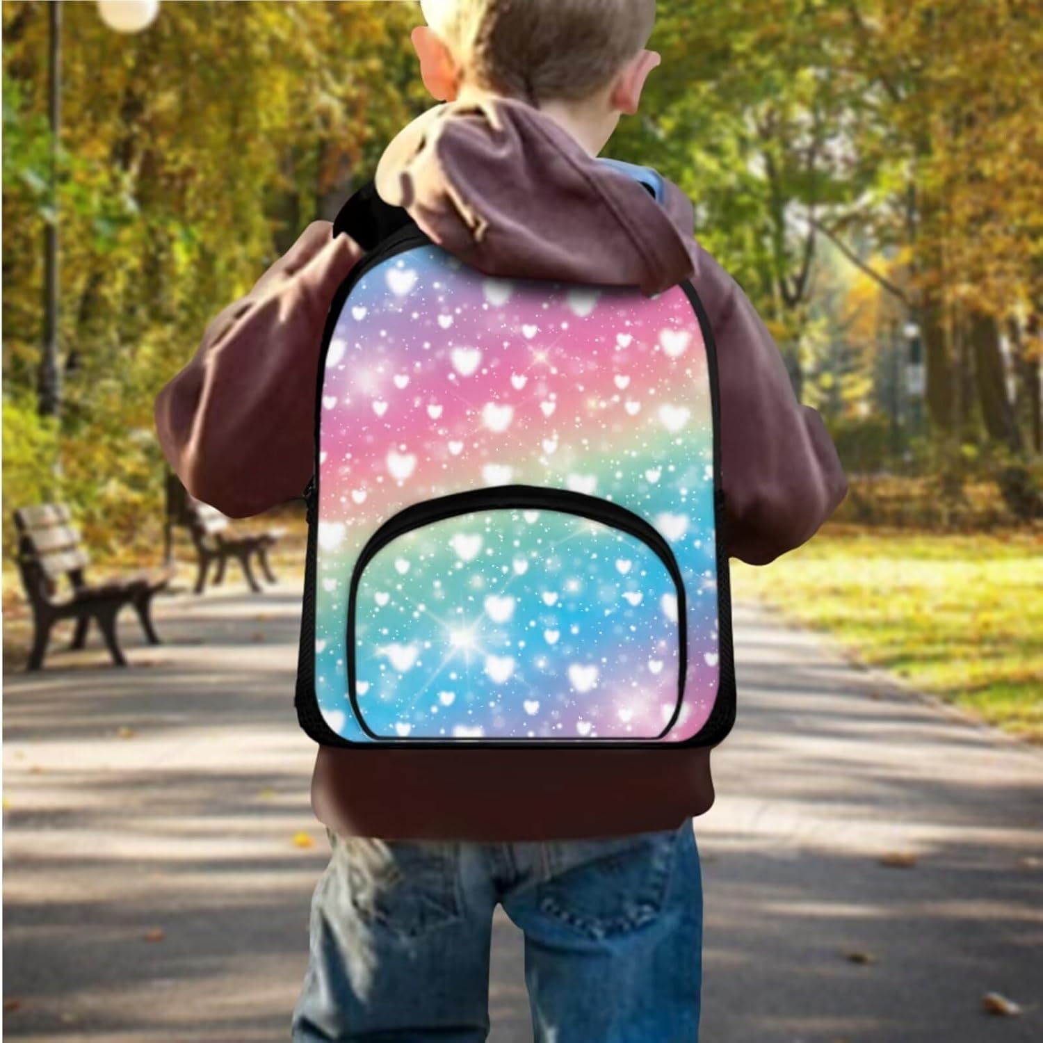 Flashideas Colorful Print 3 Piece School Backpack Set with Lunch Box Pencil Case School Backpack Portable Lunch Bag Lightweight Casual Daypacks Kids Backpack for Boys 8-12