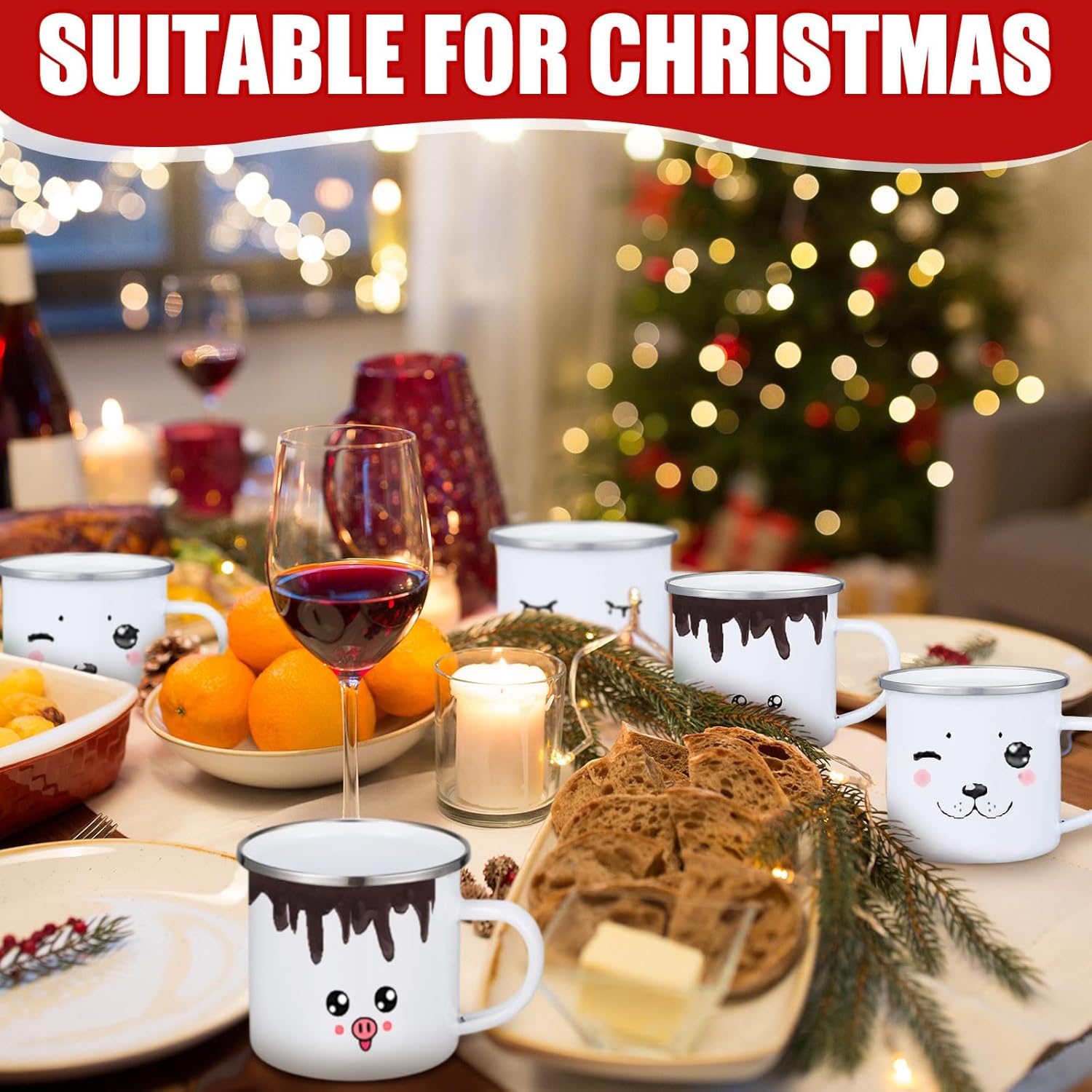 Yaomiao 9 Pcs Mugs Set with Handle Funny Cute Hot Chocolate Mugs Novelty Enamel Cups for Hot Cocoa Coffee 12 oz for Christmas Mother's Day