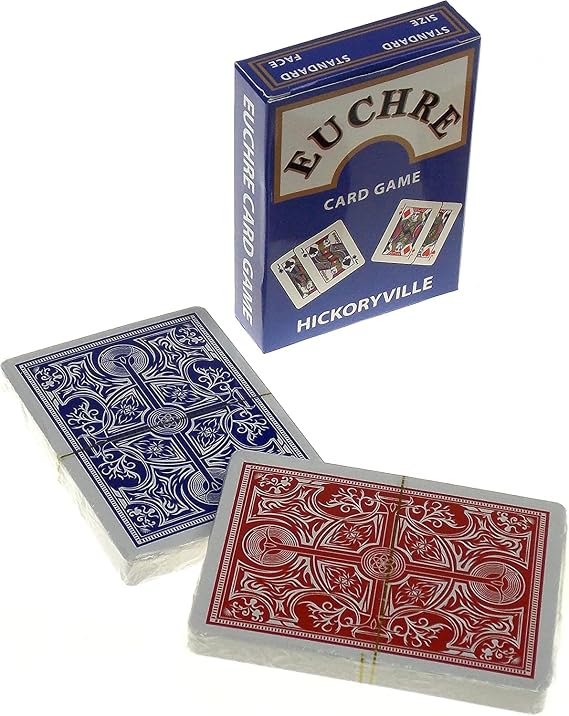 Hickoryville Euchre Playing Cards Bundle - 2 Euchre Decks in 1 Box with 1 White Suit Marker Dice