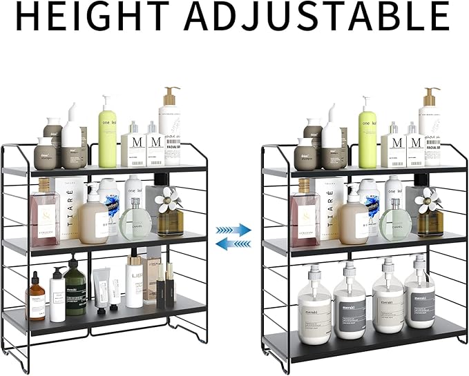 Organizador de Baño BOIVSHI de 3 Niveles, Altura Ajustable, Negro Metálico miniatura 4