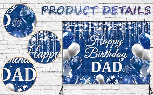 Happy Birthday Dad Backdrop Blue Silvery Glitter Balloons Fathers Birthday Father's Day Party Photography Background Mens Daddy Family Party Decor Banner Photo Booth Props (6x4FT) by YBOQSSJIA - Used condition - Image 8