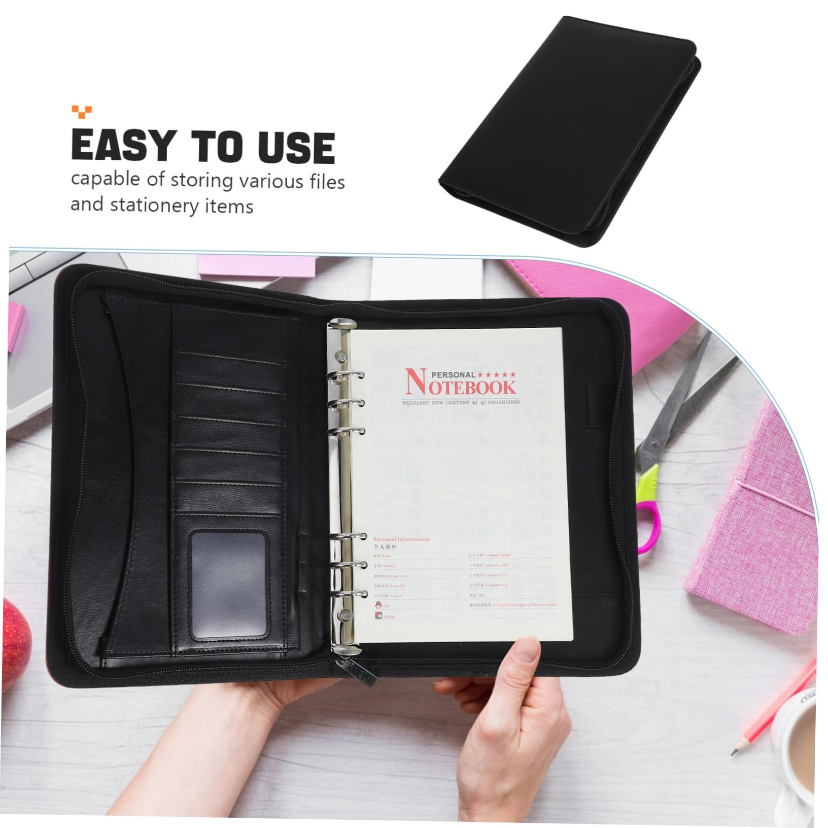 Organizador Carpeta de Chequera Pu Tamaño A5 Cremallera, Portafolios para Documentos Resistente, Carpeta de Negocios para Oficina y Viaje, Adecuado para Profesionales