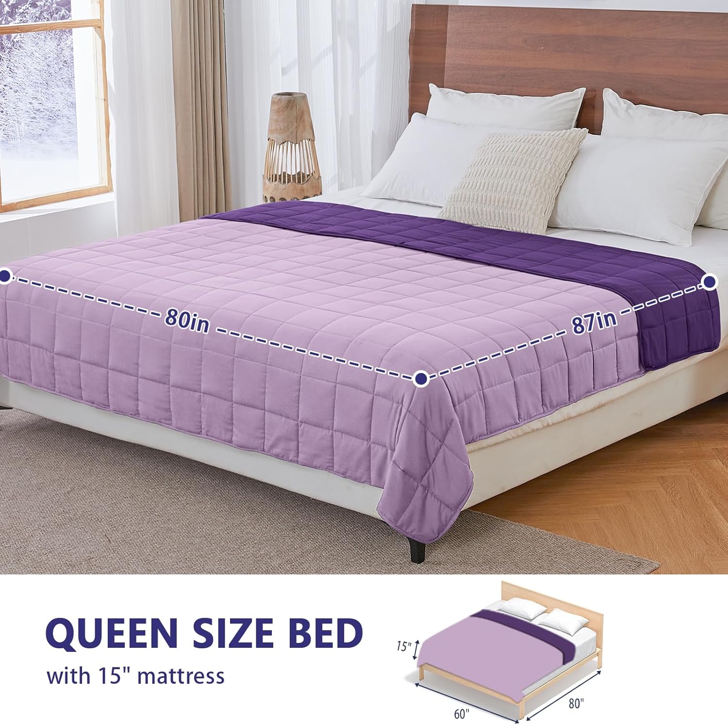 king size weighted blanket for adults (20 lbs, 80” x 87”, purple) cooling heavy blanket for sleeping perfect for 190-210 lbs, breathable blanket for adults & couple all season, machine washable purple 80x87-20 lbs