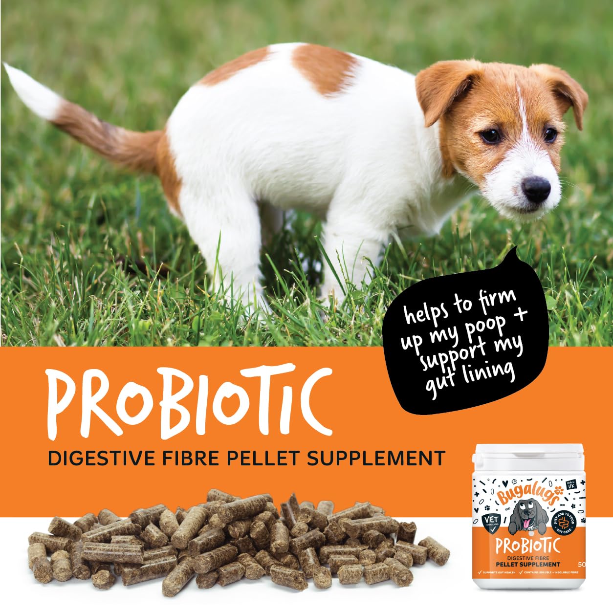 Bugalugs Dog Fibre Supplement Pellets with probiotics for dogs kaolin & Psyllium Husk fibre pro supports gut health & promotes digestion 500g - Image 4