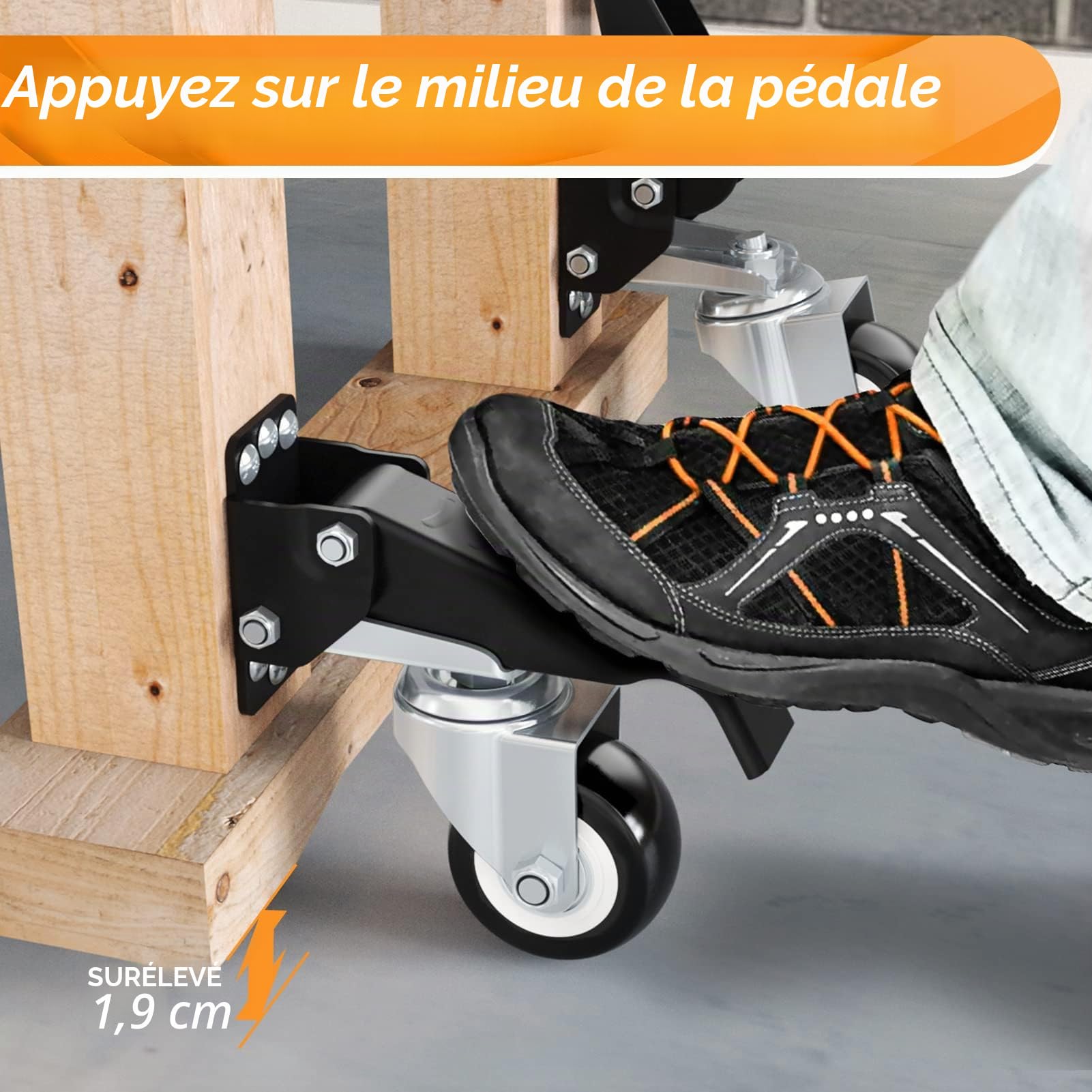 SOLEJAZZ Kit de roulettes d'établi Capacité de 300 kg 4 Roulettes d'établi rétractables robustes Roues en uréthane de construction en acier, gabarit d'installation en prime, paquet de 4