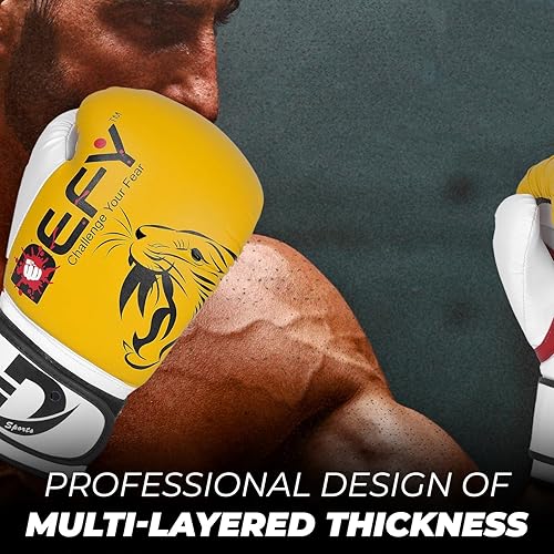 Vista 4 de DEFY - Guantes de boxeo para hombres y mujeres, guantes de entrenamiento MMA Muay Thai de alta calidad para perforar bolsas pesadas, Sparring