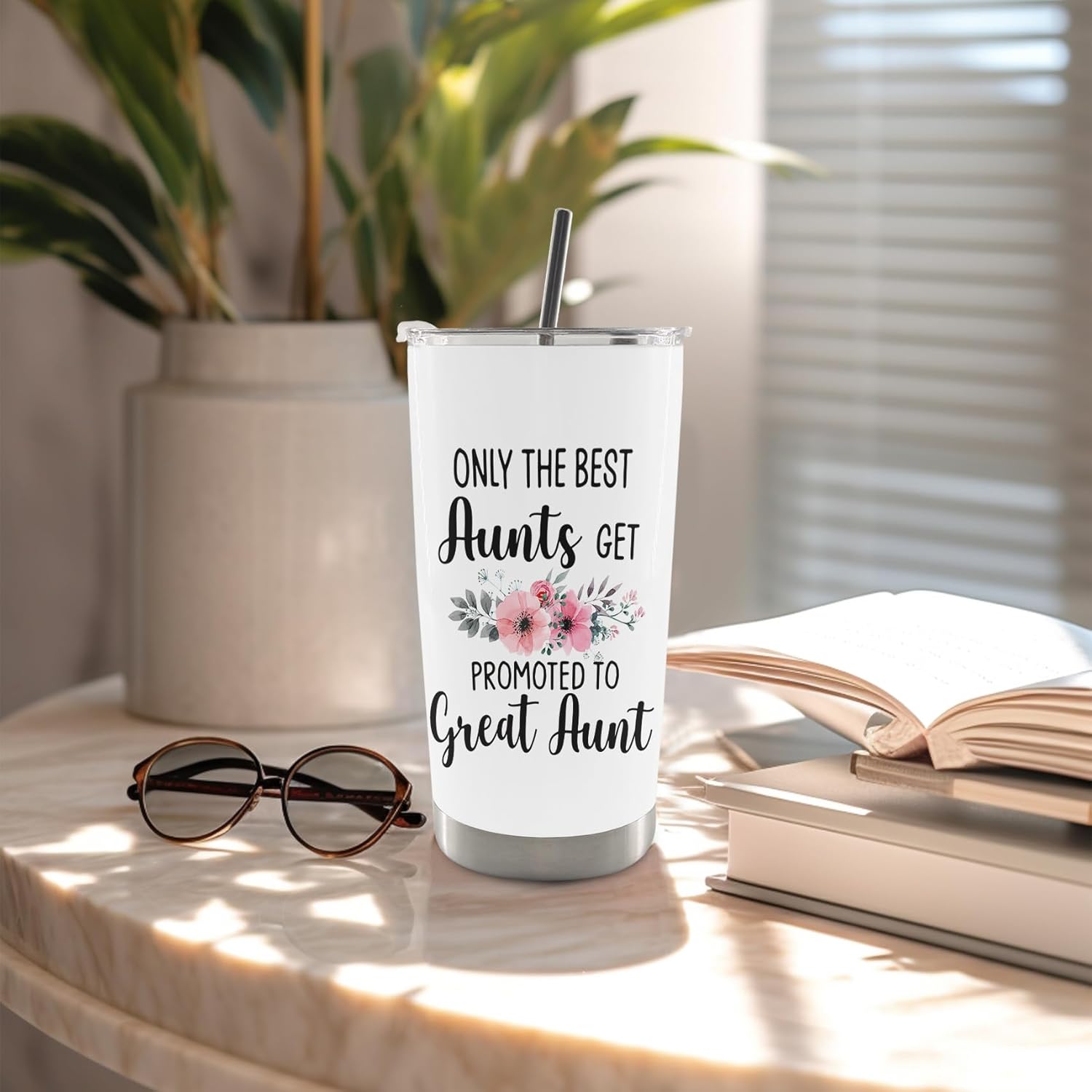 QASHWEY Great Aunt Gifts Coffee Tumbler 20 oz, BestAunt Travel Tumbler Coffee Mug Gifts for GreatAunt, AuntGifts from Niece Nephew,Promoted to Great Aunt Stainless Steel Tumblers with Straw and Lid - Image 3