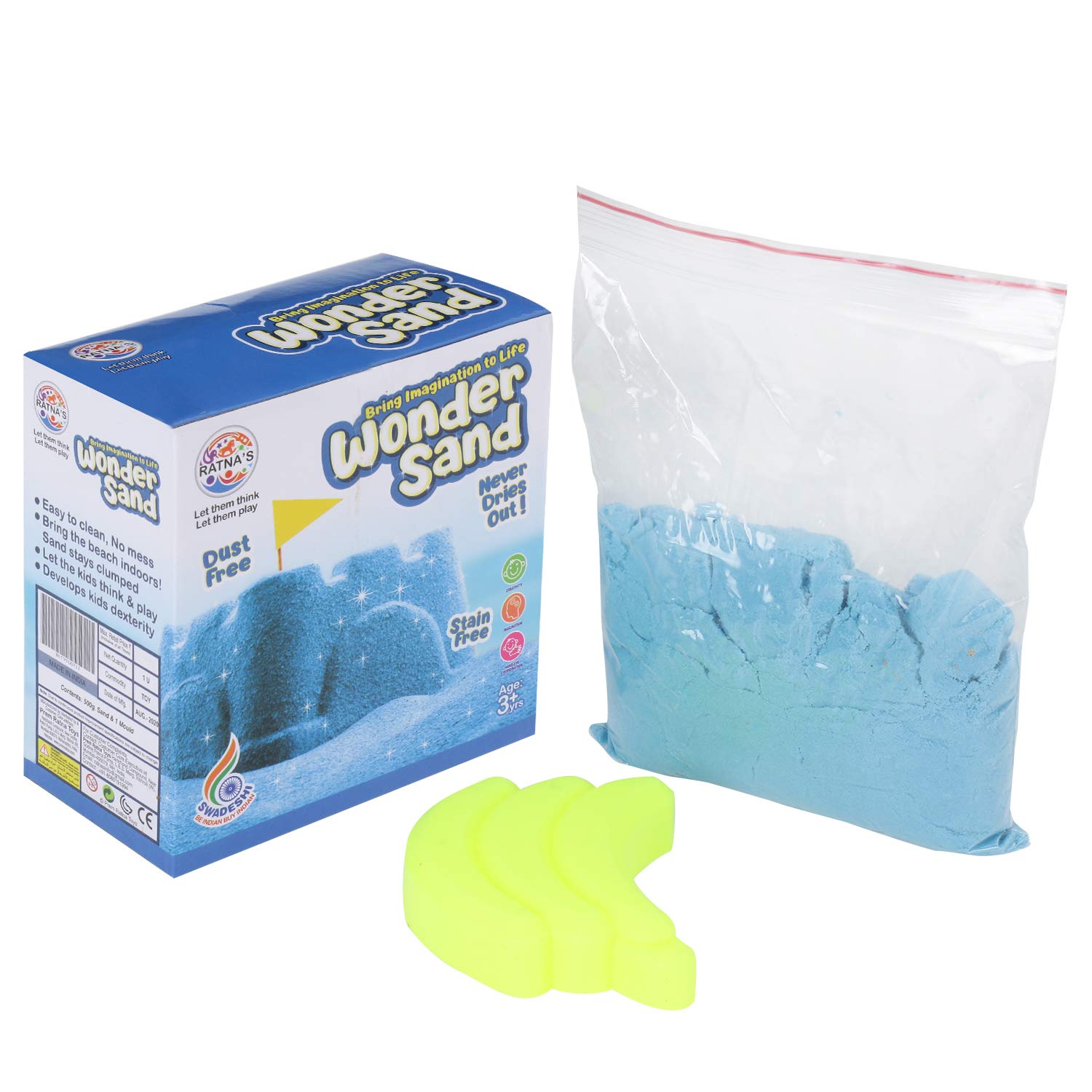 Ratna's Plastic Fruit Set Basket 12 pcs & RATNA'S Wonder Sand 500 Grams for Play. Smooth Sand (Blue & Green 500 Grams) 3