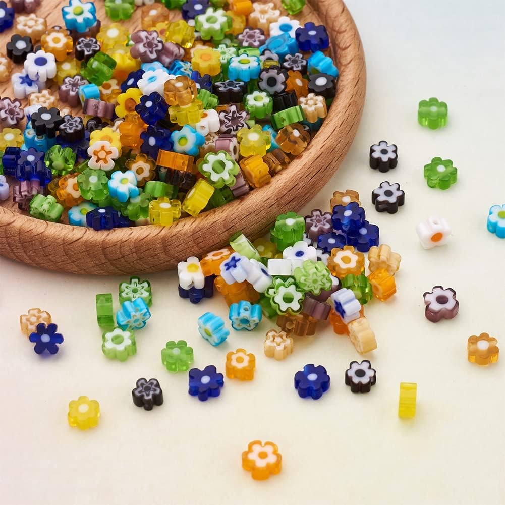 Cheriswelry 300Pcs Millefiori Lampwork Glass Beads Flat Flower Glass Beads Millefiori Loose Spacer Beads 4-7.2mm for DIY Necklace Bracelet Earring Jewelry Making Handmade Crafts - Image 6