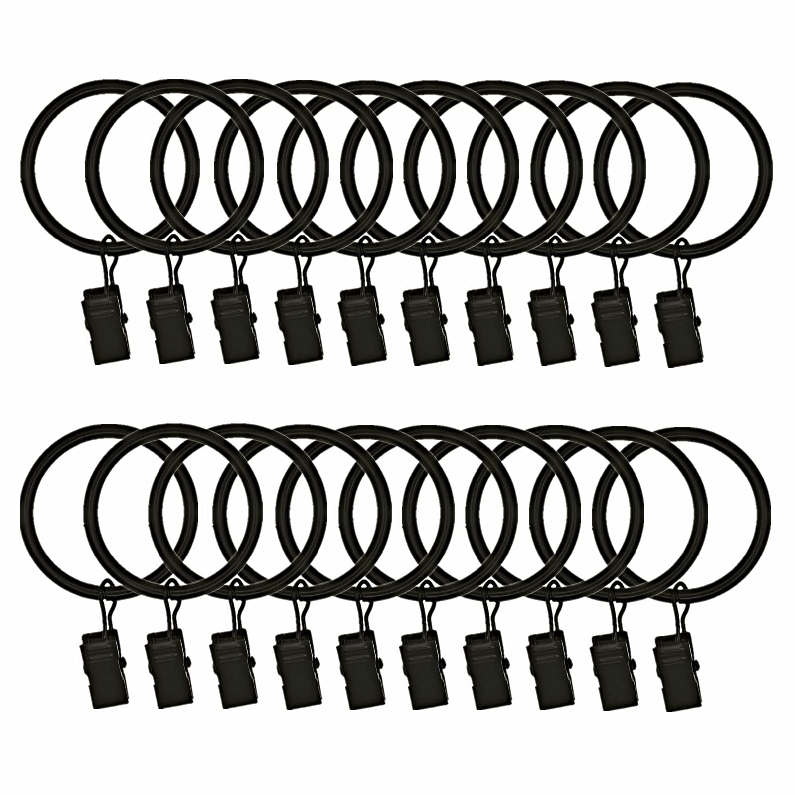 KASTWAVE Curtain Rings with Clips, 20 Pcs Large Heavy Drapery Rings Hooks Used for Hang Drapes Caps Pictures Rustproof Decorative Curtain Rings for Bathroom Living and Guest Room (1.7 In)