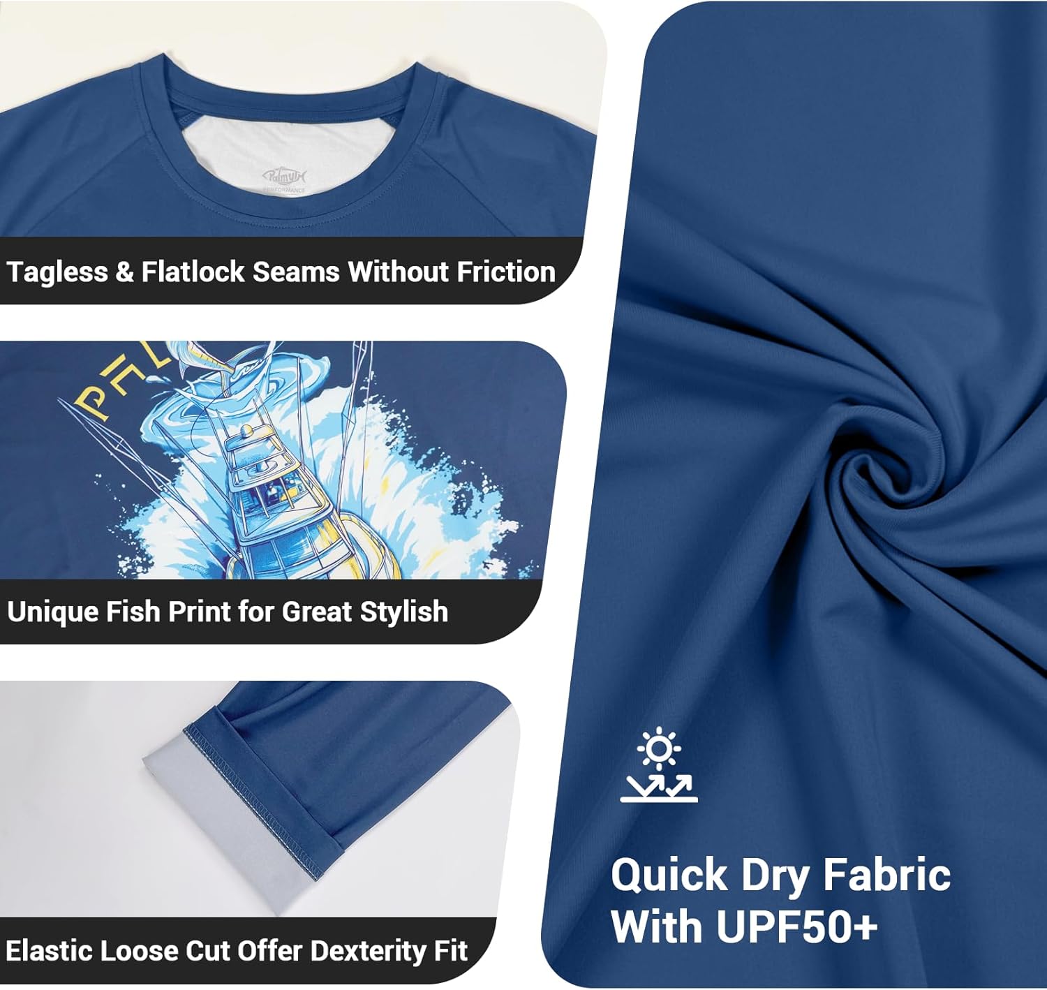 Palmyth Mens Fishing Shirts Sun Protection T-Shirts UV UPF 50+ Long Sleeve Rash Guard Tee - Image 5