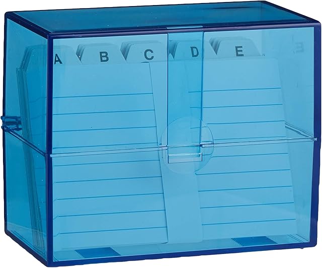 Wedo 2507303 card boxes DIN A7 transverse for about 200 cards (made of plastic translucent blue, incl. 100 index cards and registers, 11,8 x 6,3 x 9,7 cm) white