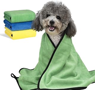 MICOOYO 3PCS Dog Towels for Drying, Super Absorbent Pet Grooming Towels, Quick Drying Dog Bath Towel for Puppy Cats (Green, Blue, Yellow, XS)