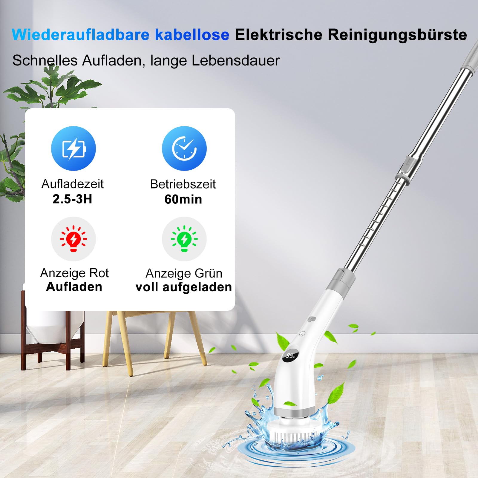 Electric Cleaning Brush, 7-in-1 Cleaning Brush with Adjustable Handle - Image 2