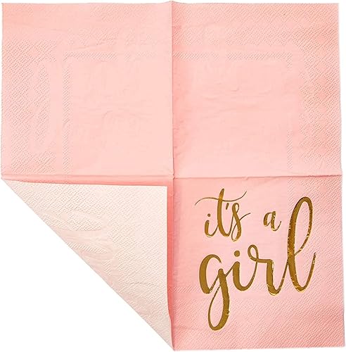 Miniatura 5 de Sparkle and Bash Servilletas de ducha para bebé niña – 2 capas, 5 x 5 pulgadas, 50 unidades, dorado y rosa – Servilletas de papel de aluminio dorado