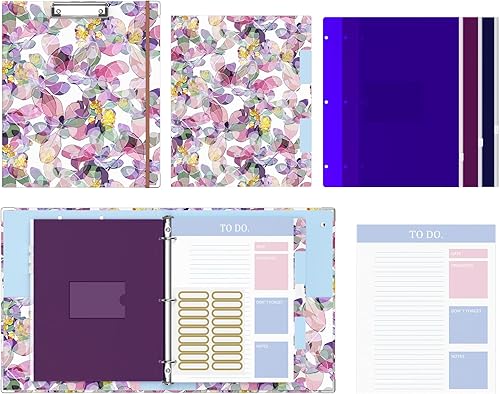 Miniatura 8 de Carpeta de 3 anillos, carpeta de anillos redondos de 1 pulgada con portapapeles, pestañas divisoras, fundas de PVC con cremallera y planificadores