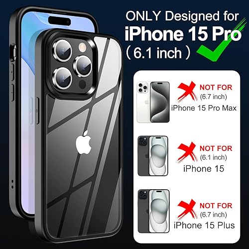 Miniatura 2 de MOZOTER Funda transparente para iPhone 15 Pro, antiamarilleo, protección contra caídas de grado militar, a prueba de golpes, funda delgada para
