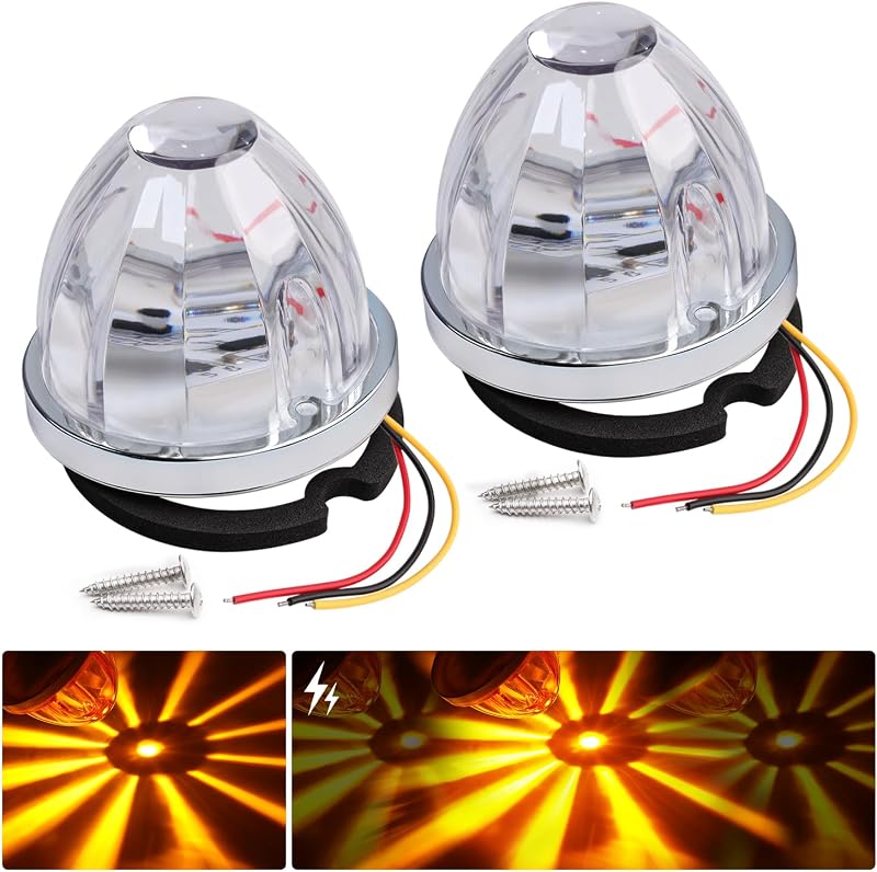 Luzes laterais de marcação TMH com LED âmbar, lente transparente, estrobo e luz fixa – 2 unidades