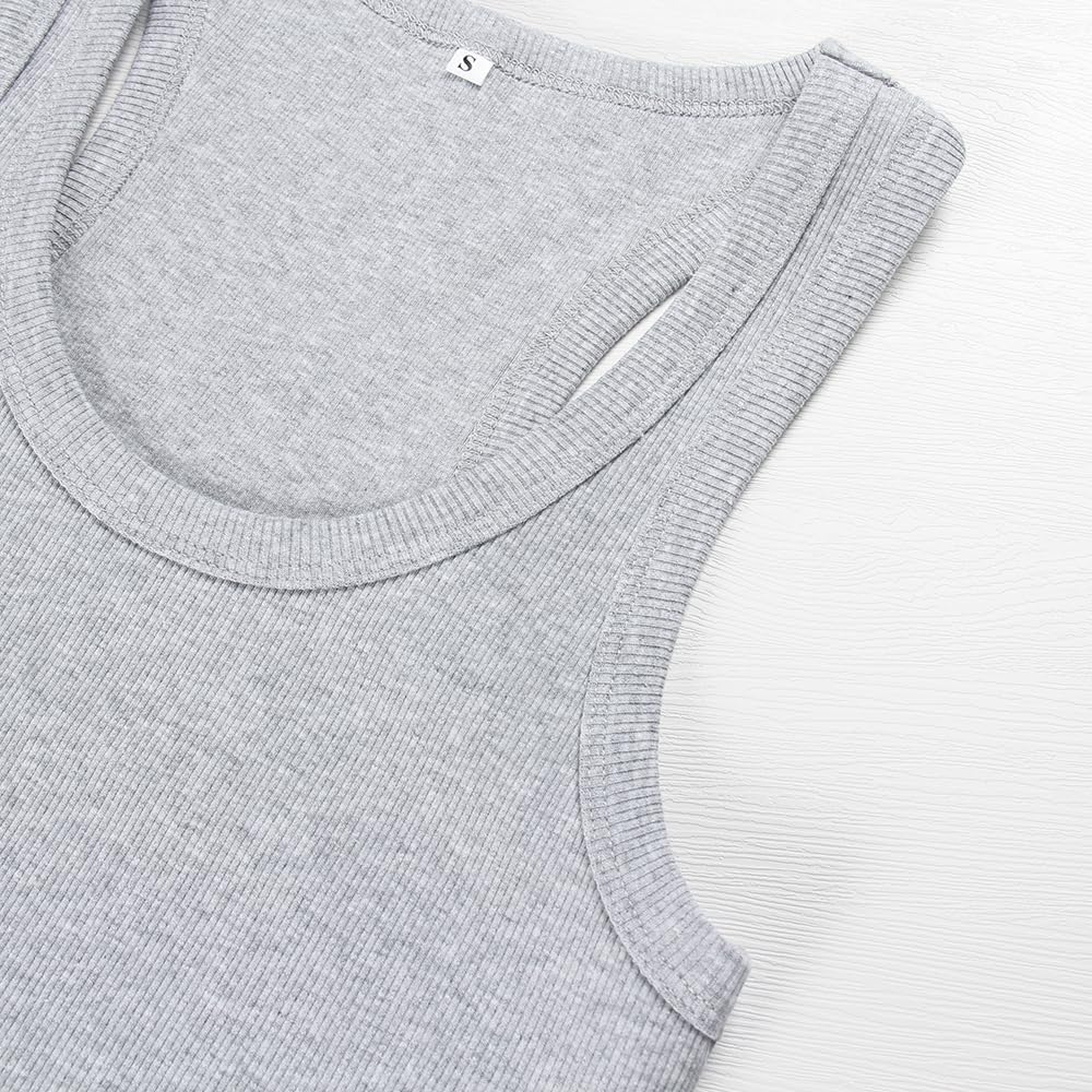 GEMBERA Womens Scoop Neck Sleeveless Racerback Ribbed Knit Slim Fitted Basic Tank Top Shirt - Image 4