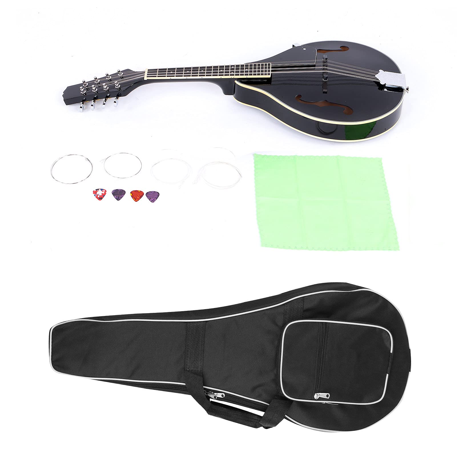 8-saites Schwarzes Mandolineninstrument mit Taschen, Saiten, Wisch, Tuner, Picks, Schraubenstabilitätsqualität für Musikbegeisterte (Schwarz)