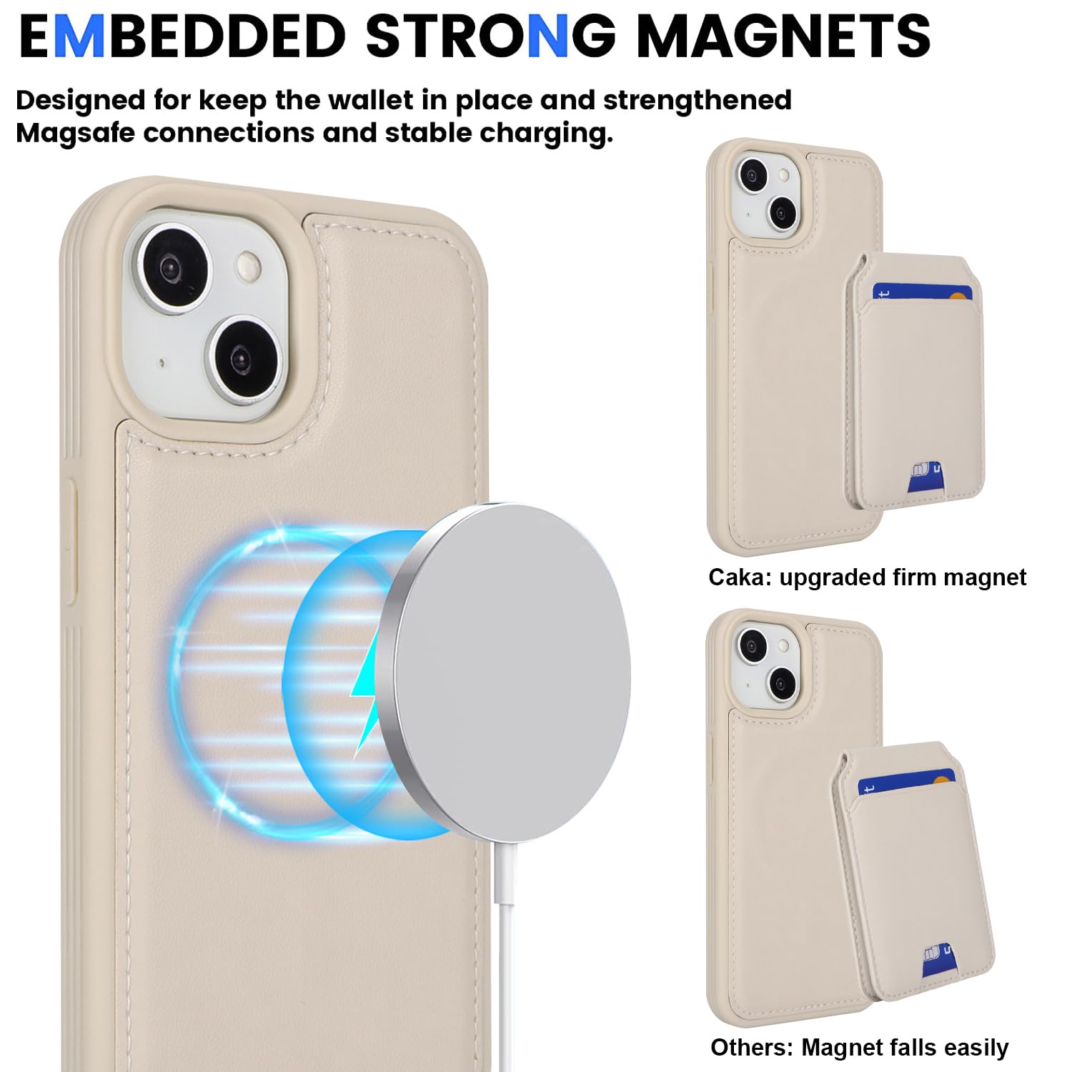 SailorTech iPhone 14 case with Credit Card Holder mag Safe, iPhone14 Phone Leather Case Wallet for Women Compatible mag Safe Wallet Detachable 2-in-1 for Men-Beige