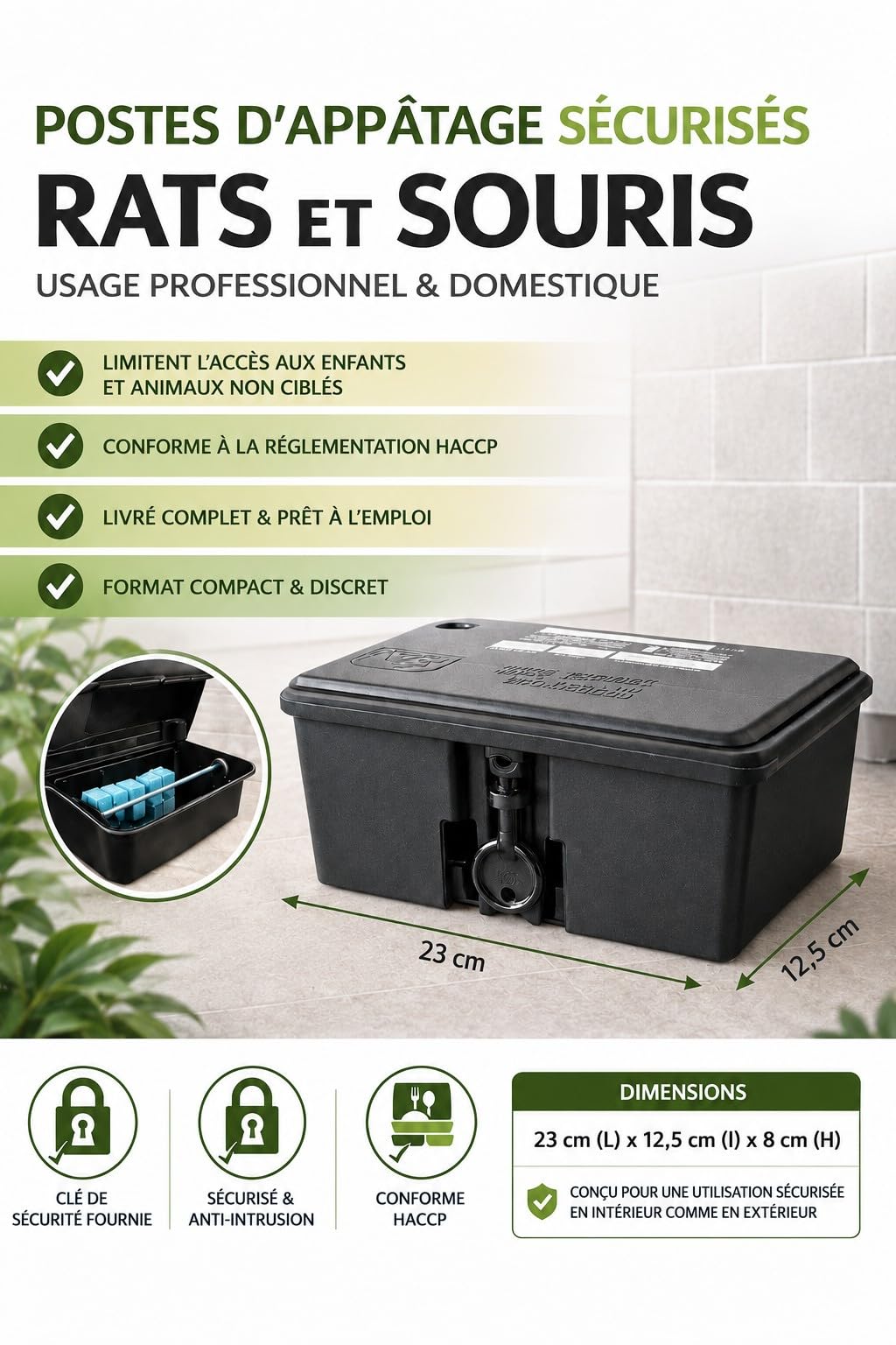 NUISIPRO - Poste anti ratas y anti ratones - Lote de 20 cajas robustas - Cumple con HACCP - Alta seguridad de los productos