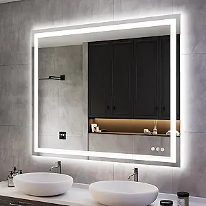 ISKM LED Mirror for Bathroom Lighted Vanity Mirror for Wall Front Lights + Backlit LED Bathroom Mirror Anti-Fog Tempered Glass ETL Listed (Front and Backlit, 48'' x 40'')