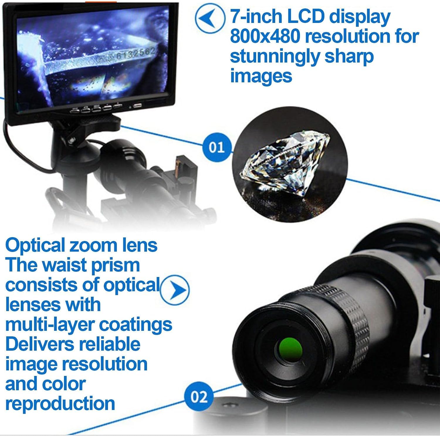 7-Zoll-diamantgürtel-betrachter, 100-fache Vergrößerung, Digitales LCD-mikroskop Mit Led-Beleuchtung, 360° Drehbarer Ringhalter, 800 X 480 Pixel Auflösung, Präzise Identifizierung