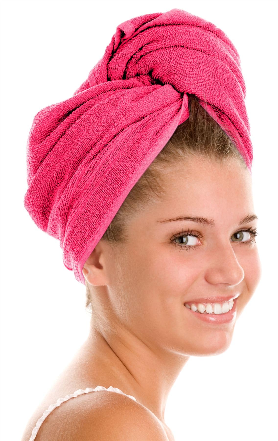 Adore Home 4 Pack 100% Cotton Hair Turban Towel, Pink