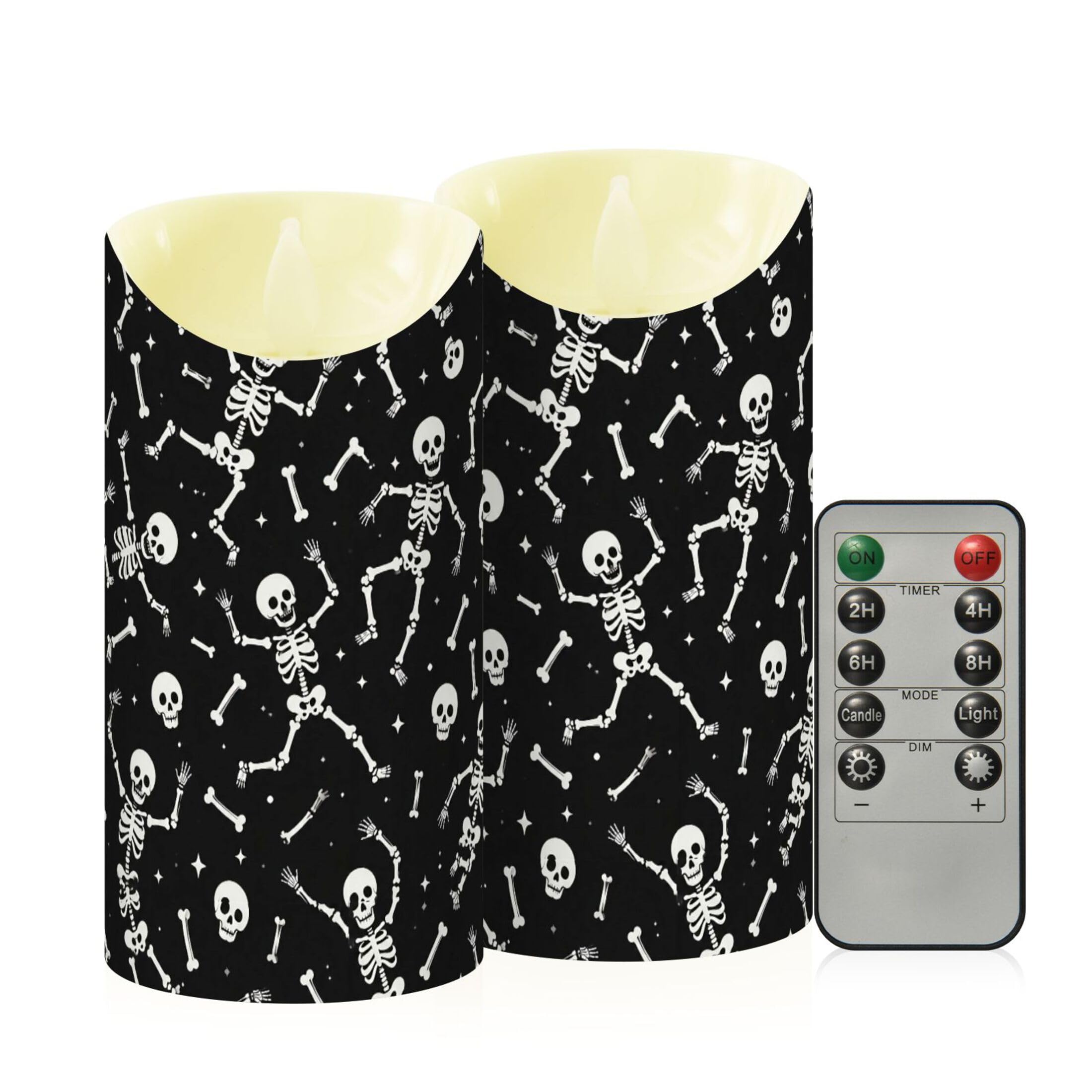 Fuauuyl Skeletons LED Flameless Candles Flickering Plastic Pillar Candles Battery Operated Votive Candle with Remote Control and Timer, Home Decoration 2 Pack