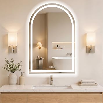 Arched LED Bathroom Mirrors with Lights 30"x40" Anti-Fog,LED Mirrors with Light, Anti-Fog, Dimmable, 3 Color, Shatterproof, Touch Sensor