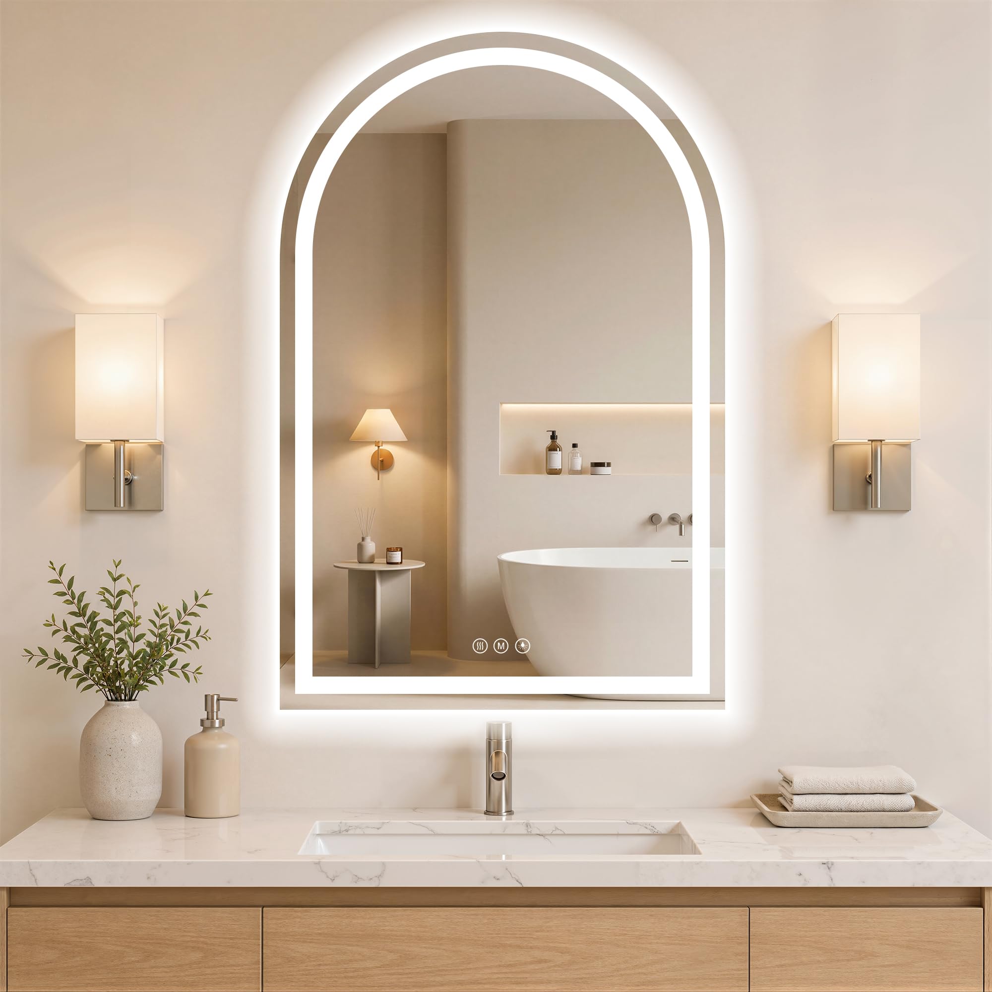 Photo 1 of ***NOT AN LED MIRROR *** WISSMIELS Arched LED Bathroom Mirrors with Lights 30"x40" LED Mirror for Bathroom,Led Vanity Mirror, Anti-Fog,LED Mirrors with Light, Anti-Fog, Dimmable, 3 Color, Shatterproof, Touch Sensor